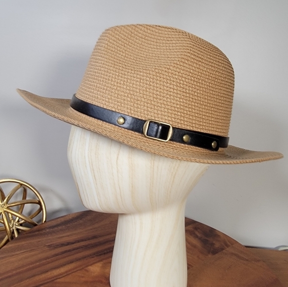 Multitrust Tan Fedora Sun Hat with Black Band Womens One Size - Picture 3 of 13